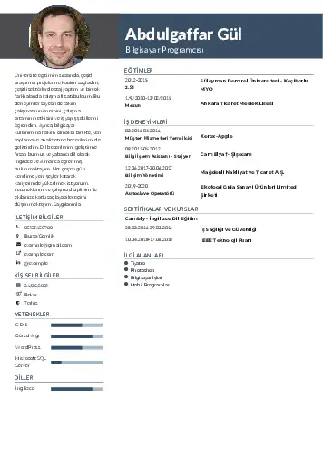 Bilgisayar Programcısı CV Örnekleri cv indir